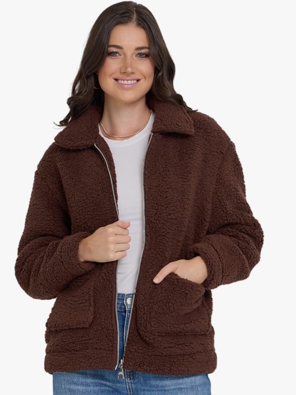 NWT Steve Madden Brown Sherpa Jacket with Zip